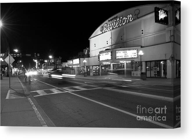 Black and white photo of the Myrtle Beach pavilion at night on canvas print by Bob Pardue
