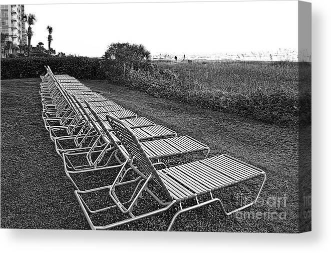 Black and white photo of Myrtle Beach chairs on canvas by Bob Pardue