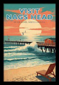 Nags Head Pier retro travel poster by Bob Pardue - All Rights Reserved
