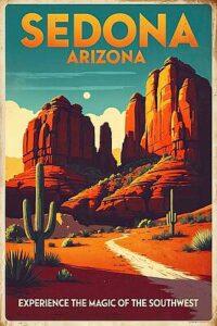 Retro travel poster featuring Sedona Arizona