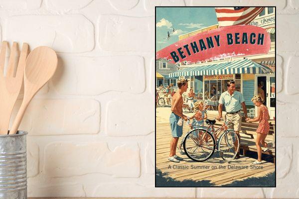 Vintage inspired travel poster of Bethany Beach Delaware