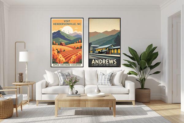 North Carolina Retro Posters for wall art and home decor