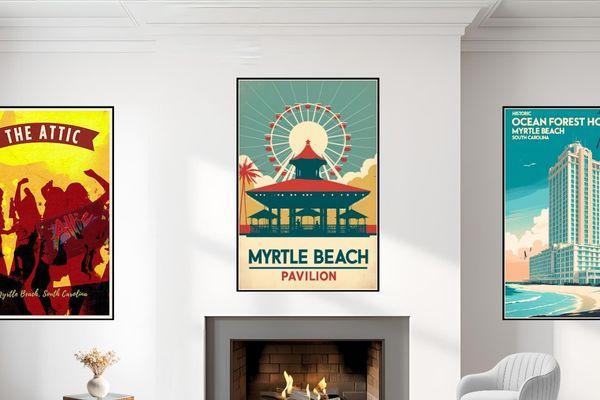 Myrtle Beach Pavilion retro travel poster