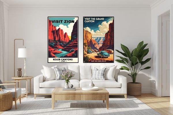 Kolob Canyons vintage poster wall art for Home and Cabin Decor