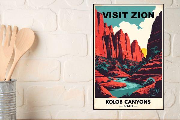 Zion National Park retro poster wall art for home decor