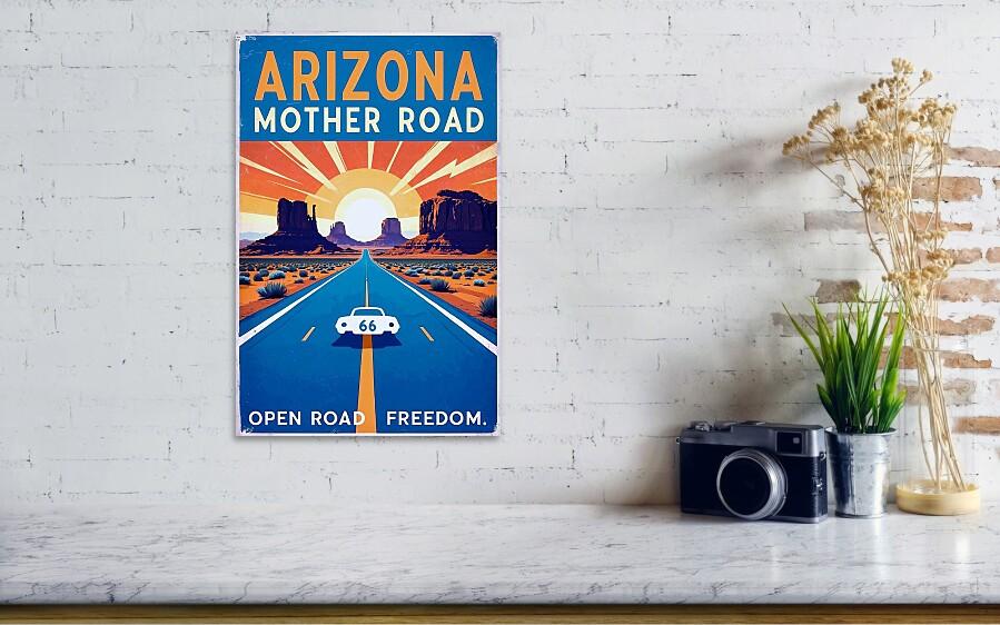 Arizona Mother Road Route 66 Retro Travel Poster for Americana Decor