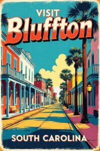 Bluffton South Carolina retro travel poster