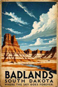 Retro Travel Poster of Badlands South Dakota