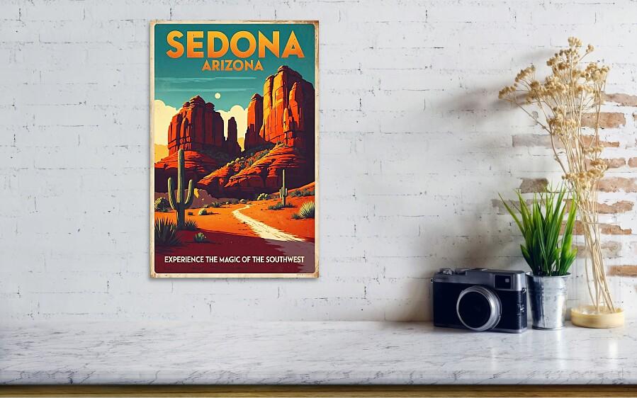 Sedona Arizona Retro Travel Poster– Red Rock Desert Wall Art