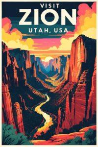 Zion National Park retro travel poster
