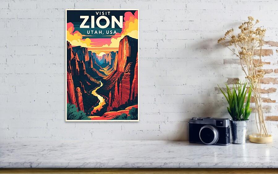 Featured Zion National Park Retro Poster: Vintage Wall Art for Your Home