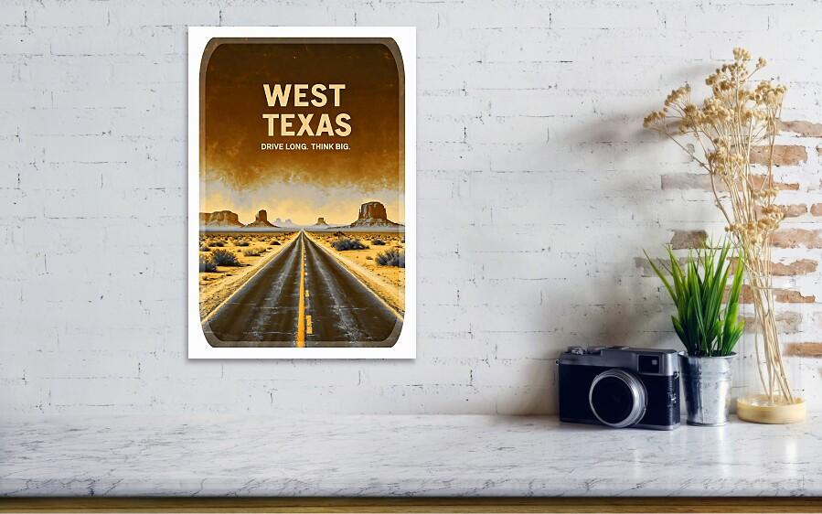 West Texas Desert Highway Retro Travel Poster for Rustic Wall Art