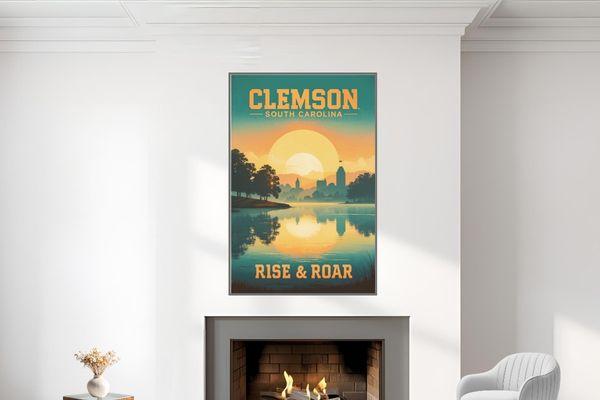 Clemson SC Wall Art Sunset Poster for Orange Decor Ideas