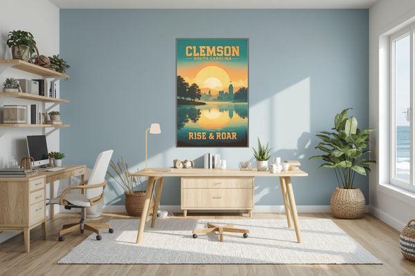 Clemson Retro Poster in an office