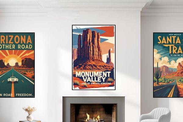 Monument Valley Horizons Retro Travel Poster for Rustic Decor