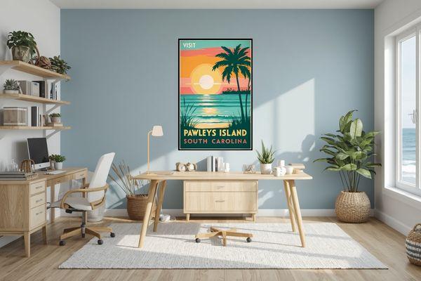 Pawleys Island SC Retro Coastal Wall Art Print for coastal living decor