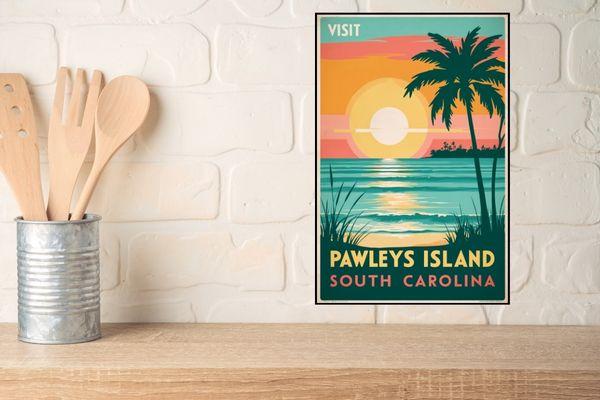 Pawleys Island SC Retro Coastal Wall Art Print