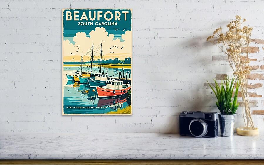 Beaufort SC Waterfront Retro Travel Wall Art Print