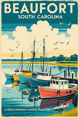 Beaufort Waterfront Retro Poster