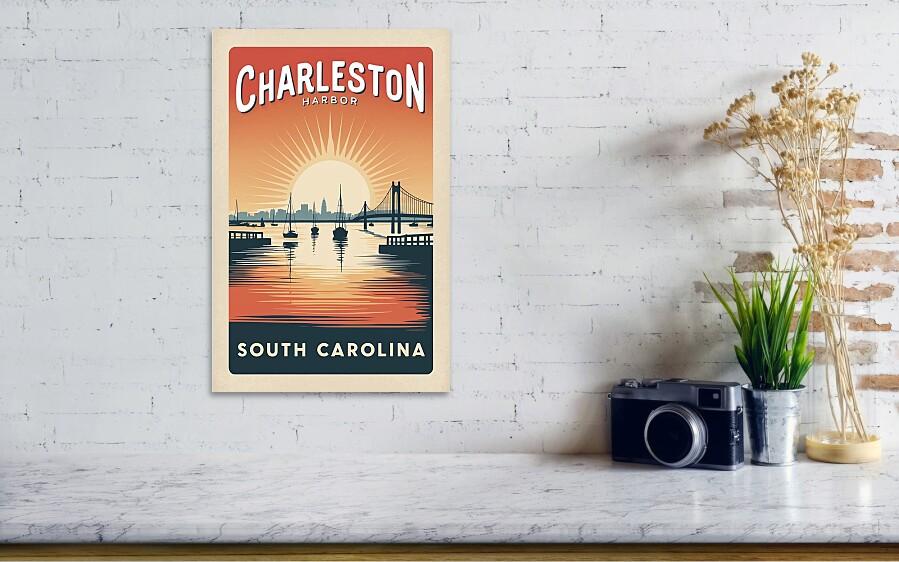 Charleston SC Historic Harbor Retro Travel Poster