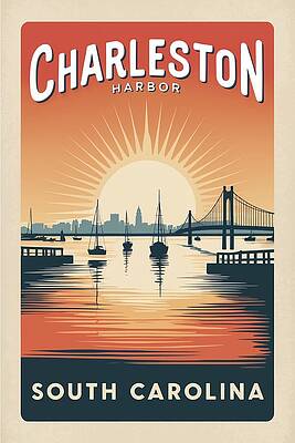 Charleston Historic Harbor retro poster