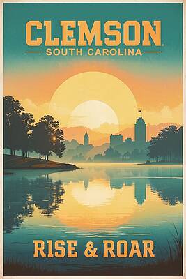 Clemson Sunset Retro Poster