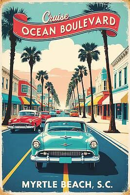 Myrtle Beach Ocean Boulevard Retro Poster