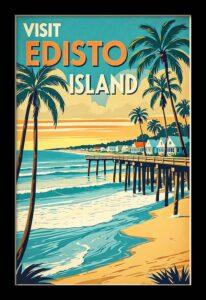 Vintage mid-century style travel poster of Edisto Island South Carolina