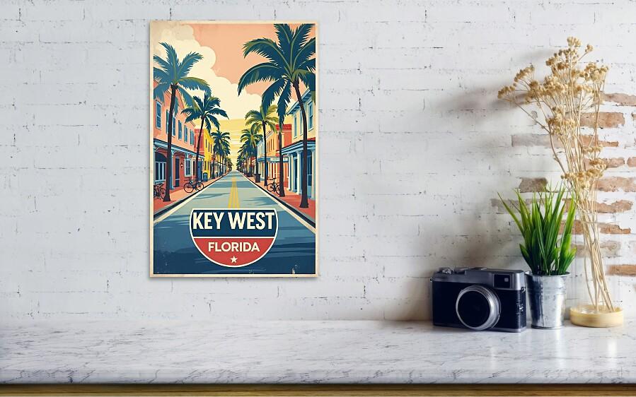 Key West Florida Retro Poster - Coastal Home Decor with Vintage Travel Artwork