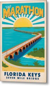 Marathon Florida Keys retro poster as a metal print