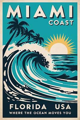 Miami Skyline Retro Poster