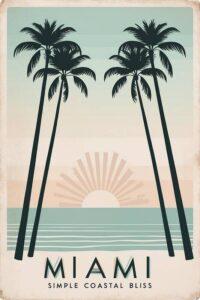 Retro minimalist travel poster of Miami Florida Palm Trees by Bob Pardue