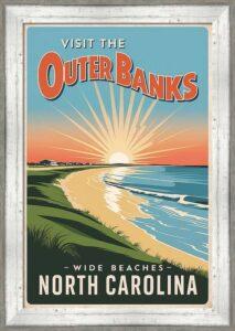 Outer Banks North Carolina retro sunrise poster by Bob Pardue