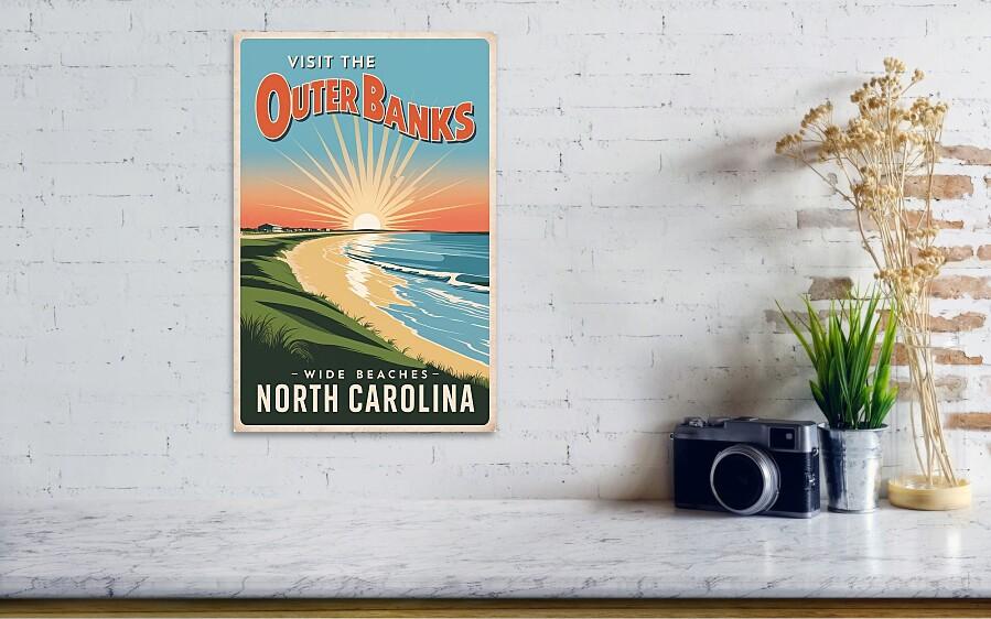 Outer Banks North Carolina Retro Travel Poster Collection for Coastal Decor