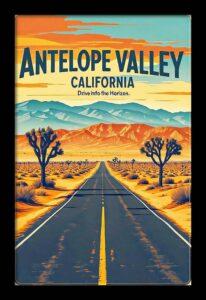 Retro travel poster of Antelope Valley California desert
