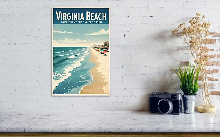 Virginia Beach Shoreline Retro Poster for Coastal Wall Art