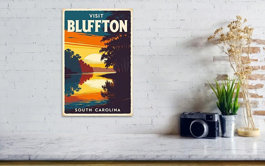 Bluffton SC May River Sunset Retro Poster for Coastal Wall Art