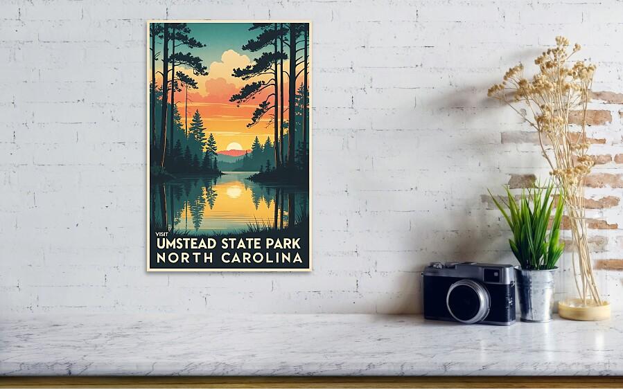 Umstead State Park NC Sunset Retro Poster for Nature Decor